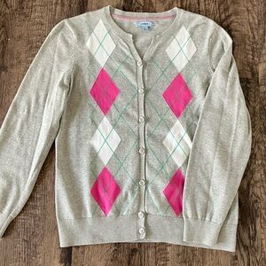 IZOD Argyle Cardigan Sweater with Pink and Gray - Size Large